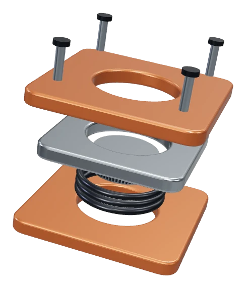 Original exploded joint study with plates, seals and fasteners